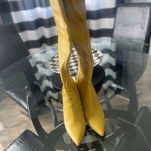 Yellow Stiletto Knee-High Boots